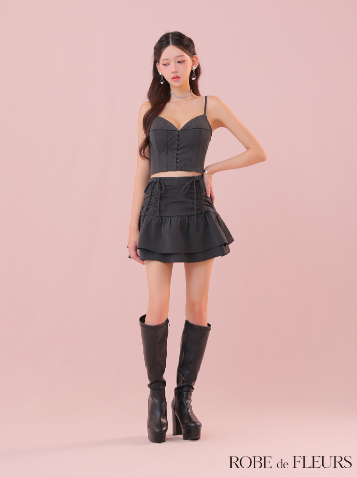 ROBE de FLEURS ローブドフルール フロントボタンサイドリボンセットアップミニキャバドレス fm4305-c