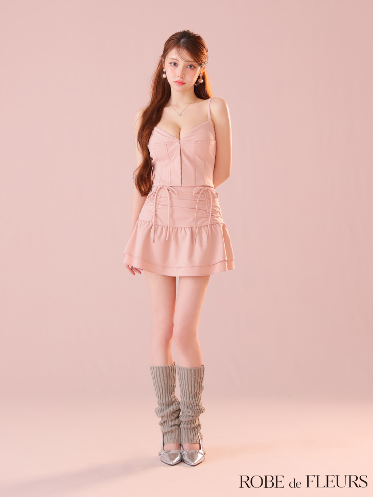 ROBE de FLEURS ローブドフルール フロントボタンサイドリボンセットアップミニキャバドレス fm4305-c