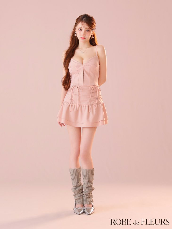 ROBE de FLEURS ローブドフルール フロントボタンサイドリボンセットアップミニキャバドレス fm4305-c