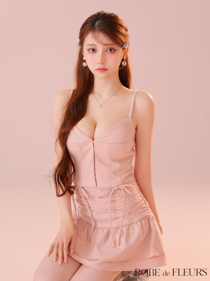 ROBE de FLEURS ローブドフルール フロントボタンサイドリボンセットアップミニキャバドレス fm4305-c