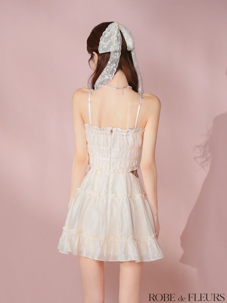 ROBE de FLEURS ローブドフルール シャーリングサテンウエストスリットフレアミニキャバドレス fm3377