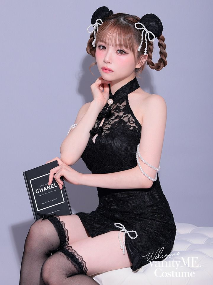 【2点セット】明珠 メイシュ チャイナ ブラック 黒 vcsch-23992-1