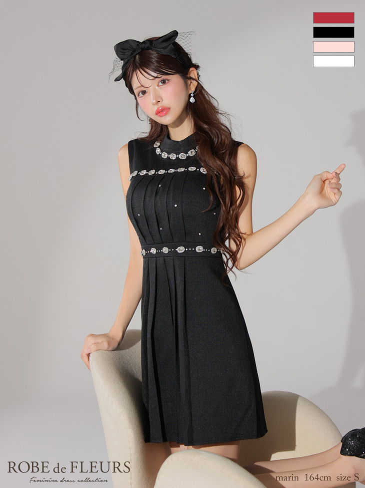 ROBE de FLEURS ローブドフルール スプリングツイード×ビジューフレアミニドレス fm3322