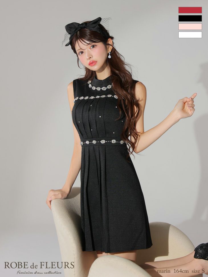 ROBE de FLEURS ローブドフルール スプリングツイード×ビジューフレアミニドレス fm3322
