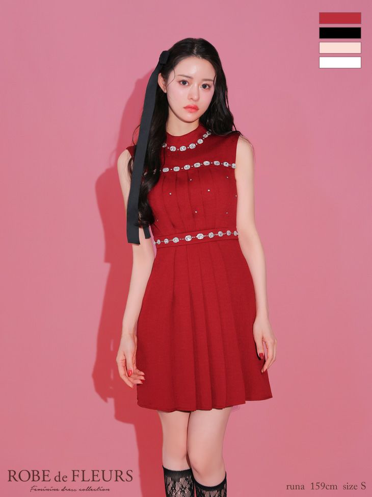 ROBE de FLEURS ローブドフルール スプリングツイード×ビジューフレアミニドレス fm3322