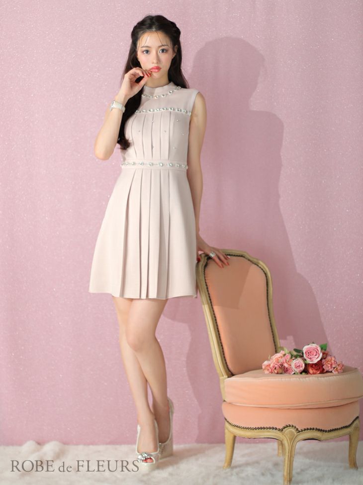 ROBE de FLEURS ローブドフルール スプリングツイード×ビジューフレアミニドレス fm3322