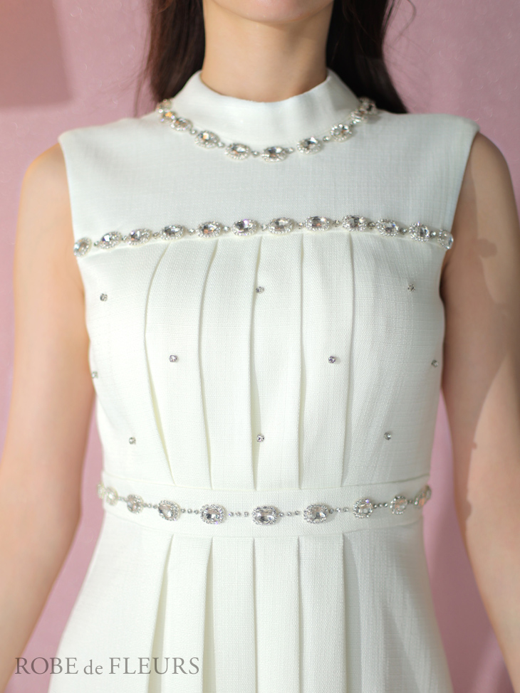 ROBE de FLEURS ローブドフルール スプリングツイード×ビジューフレアミニドレス fm3322