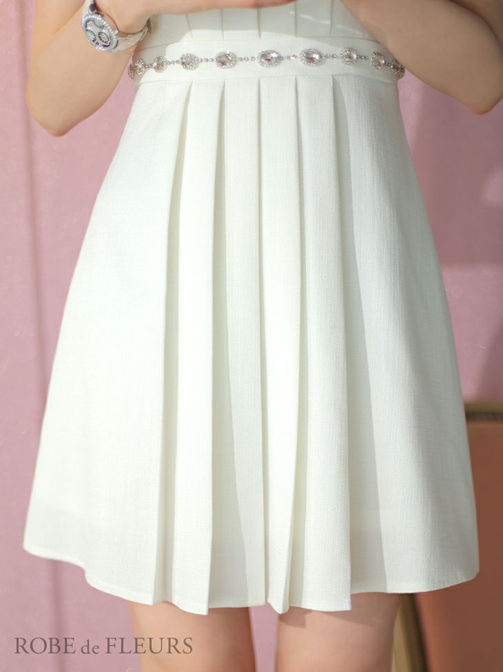 ROBE de FLEURS ローブドフルール スプリングツイード×ビジューフレアミニドレス fm3322