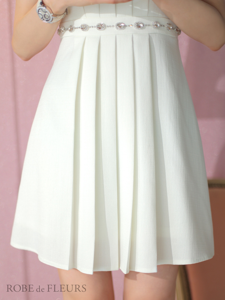 ROBE de FLEURS ローブドフルール スプリングツイード×ビジューフレアミニドレス fm3322