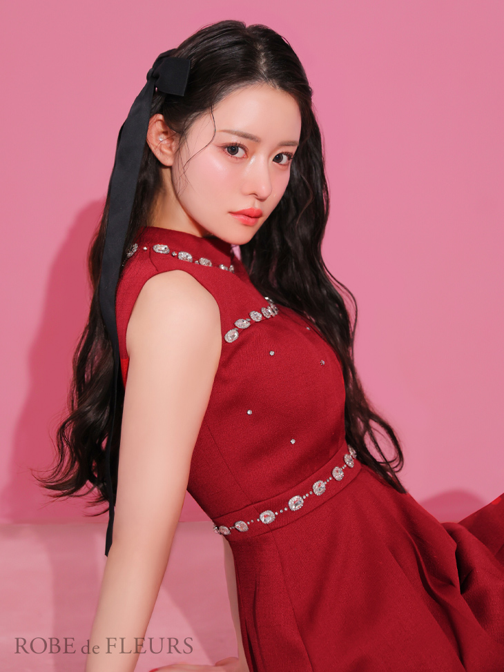 ROBE de FLEURS ローブドフルール スプリングツイード×ビジューフレアミニドレス fm3322