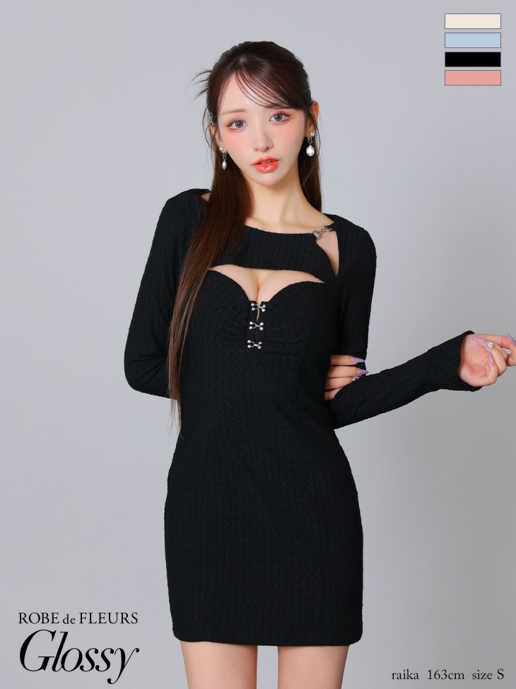 Glossy ローブドフルールグロッシー 長袖バックオープンタイトミニキャバドレス gl3584