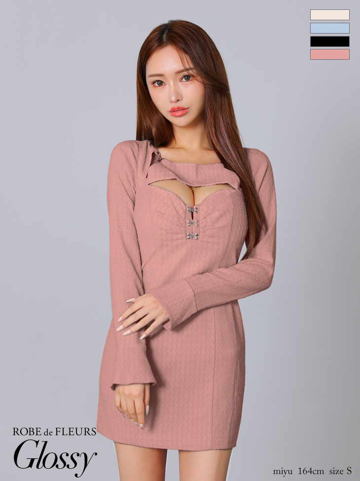 Glossy ローブドフルールグロッシー 長袖バックオープンタイトミニキャバドレス gl3584