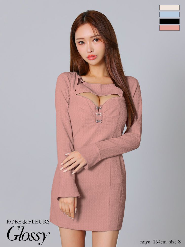 Glossy ローブドフルールグロッシー 長袖バックオープンタイトミニキャバドレス gl3584