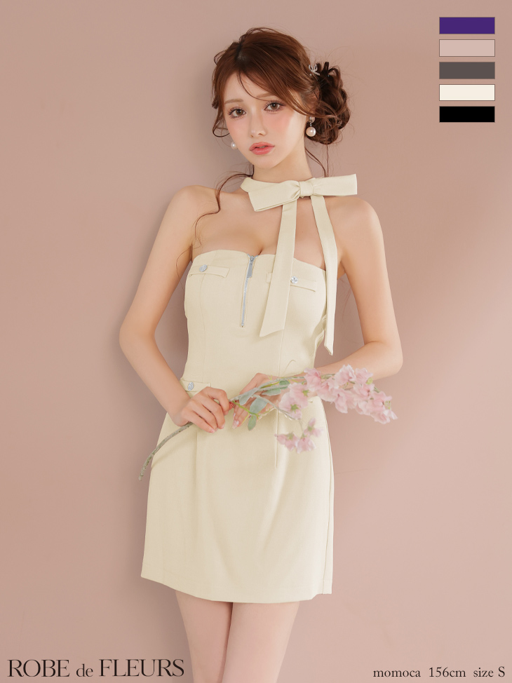 ROBE de FLEURS ローブドフルール 2wayネックリボンバストジップミニキャバドレス fm4111