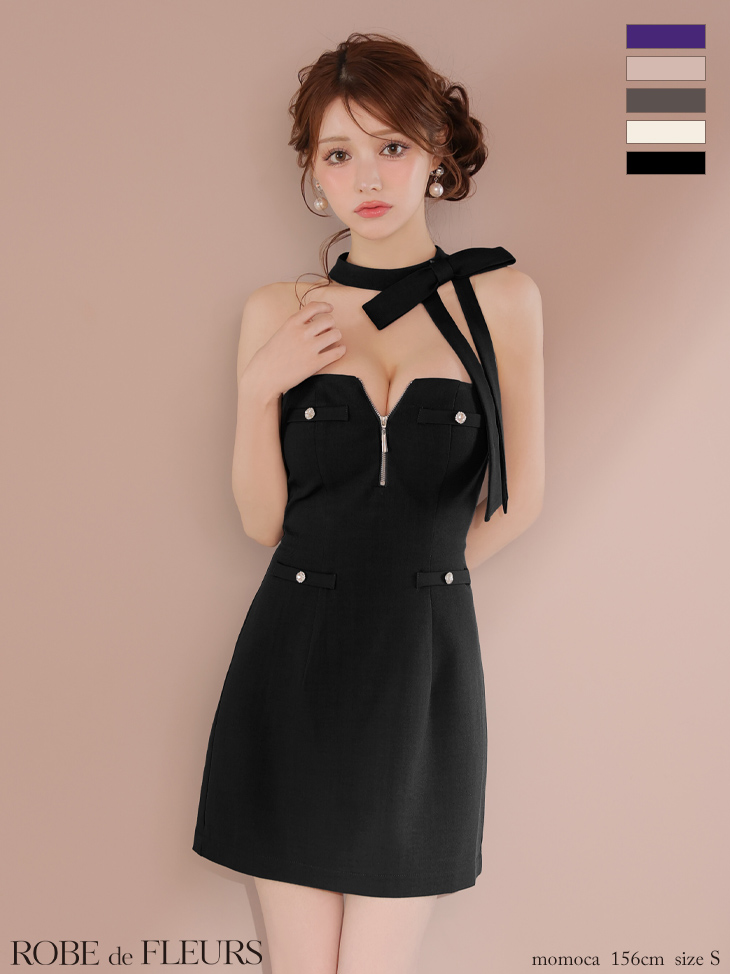 ROBE de FLEURS ローブドフルール 2wayネックリボンバストジップミニキャバドレス fm4111