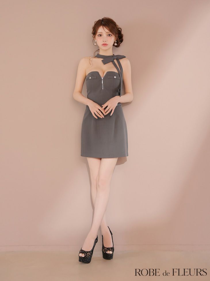 ROBE de FLEURS ローブドフルール 2wayネックリボンバストジップミニキャバドレス fm4111