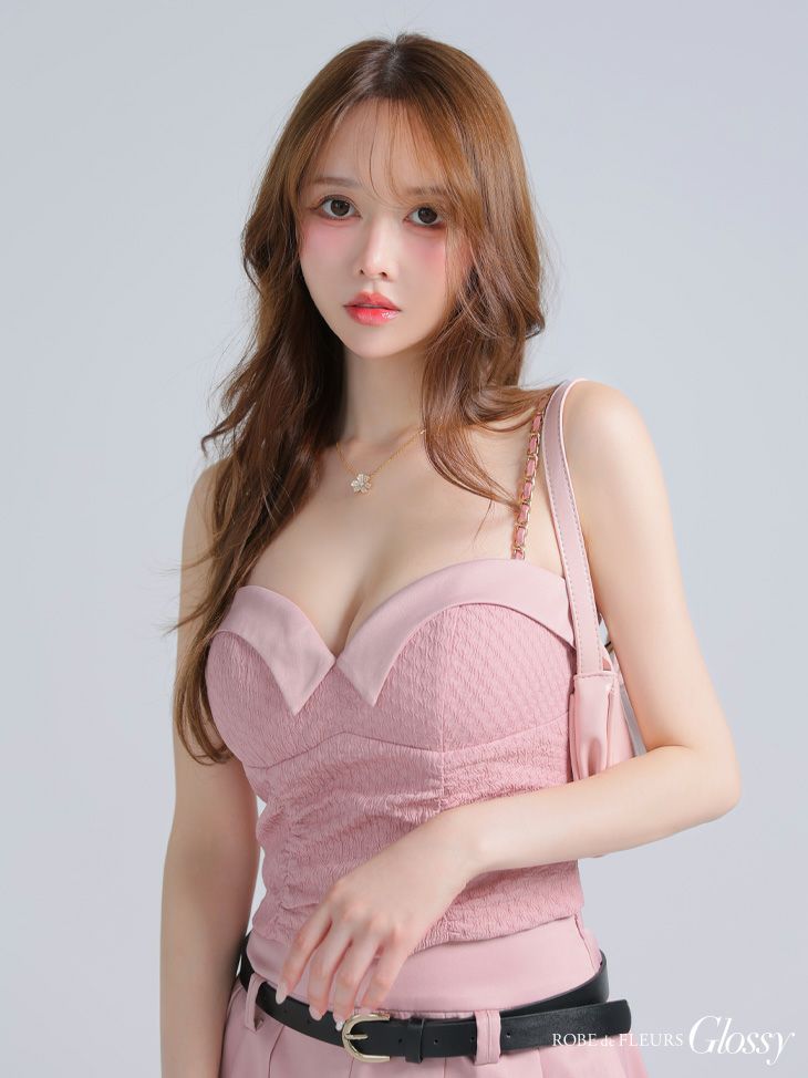 Glossy ローブドフルールグロッシー ベルト付きハートカットセットアッププリーツミニキャバドレス gl4219