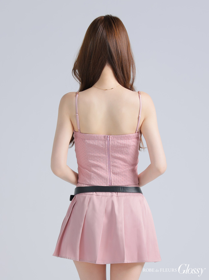 Glossy ローブドフルールグロッシー ベルト付きハートカットセットアッププリーツミニキャバドレス gl4219