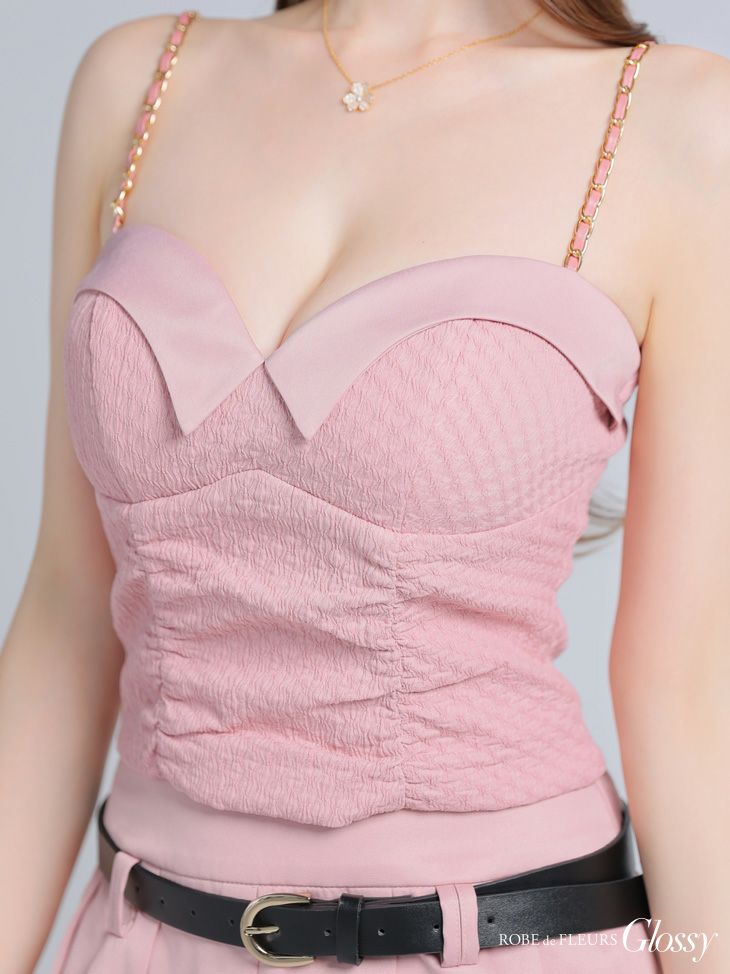 Glossy ローブドフルールグロッシー ベルト付きハートカットセットアッププリーツミニキャバドレス gl4219