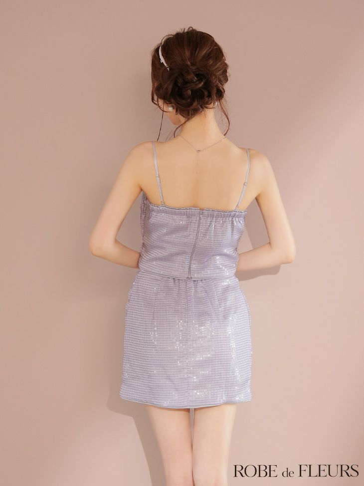 ROBE de FLEURS ローブドフルール スパンコールシフォンリボンセットアップミニキャバドレス fm3464