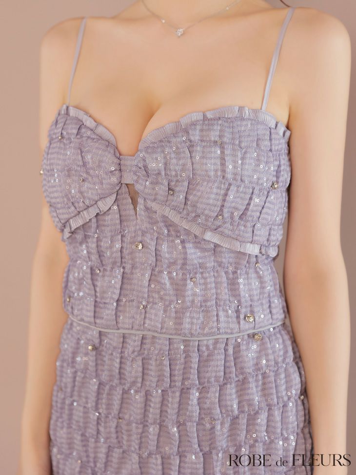 ROBE de FLEURS ローブドフルール スパンコールシフォンリボンセットアップミニキャバドレス fm3464