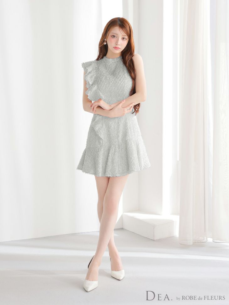 DEA. ディア バイ ローブドフルール フリンジフリルハイネックフレアミニキャバドレス de4127