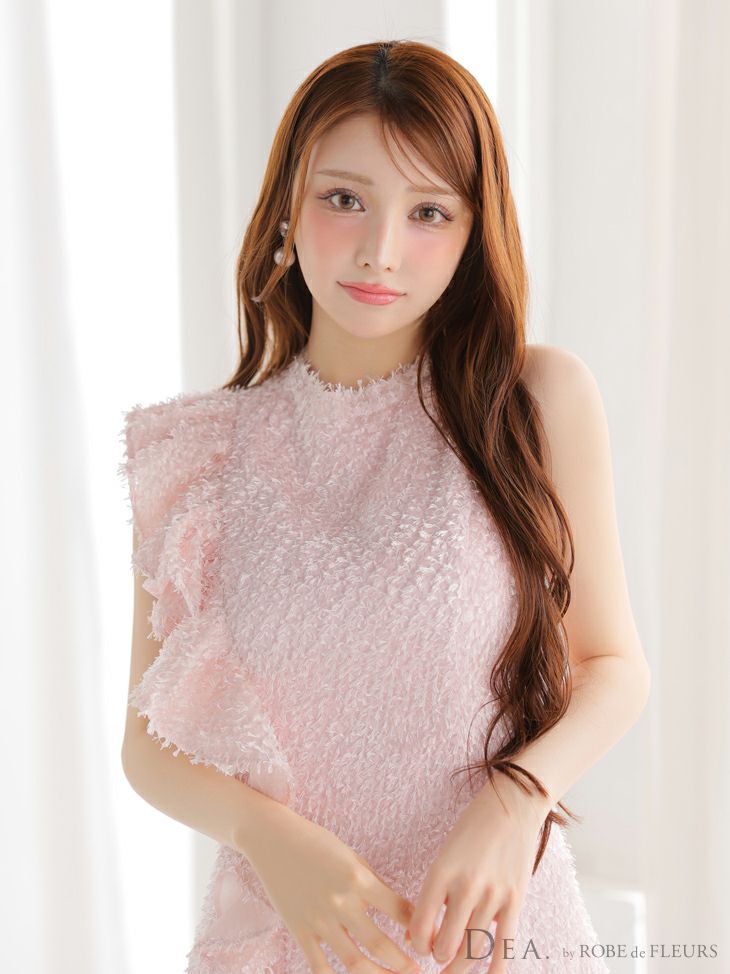 DEA. ディア バイ ローブドフルール フリンジフリルハイネックフレアミニキャバドレス de4127