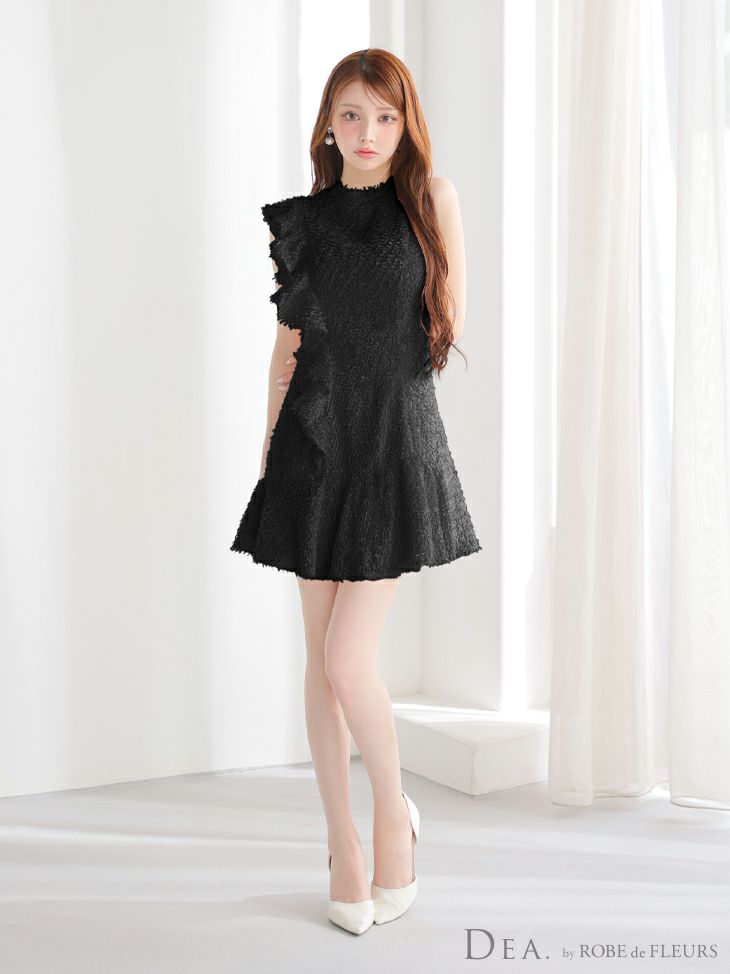 DEA. ディア バイ ローブドフルール フリンジフリルハイネックフレアミニキャバドレス de4127