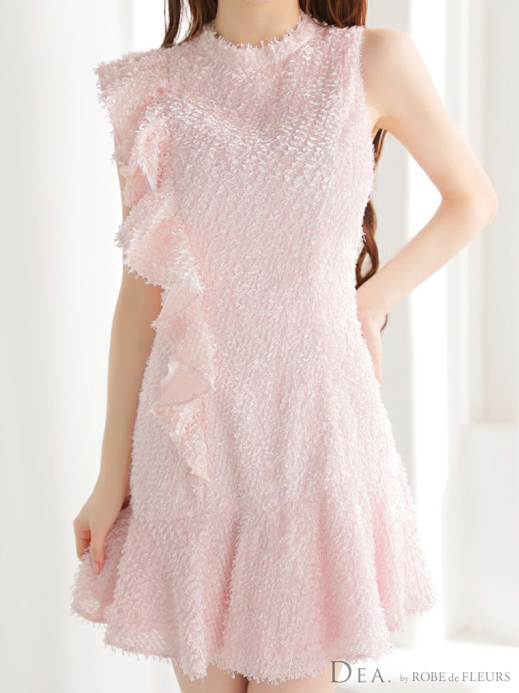 DEA. ディア バイ ローブドフルール フリンジフリルハイネックフレアミニキャバドレス de4127