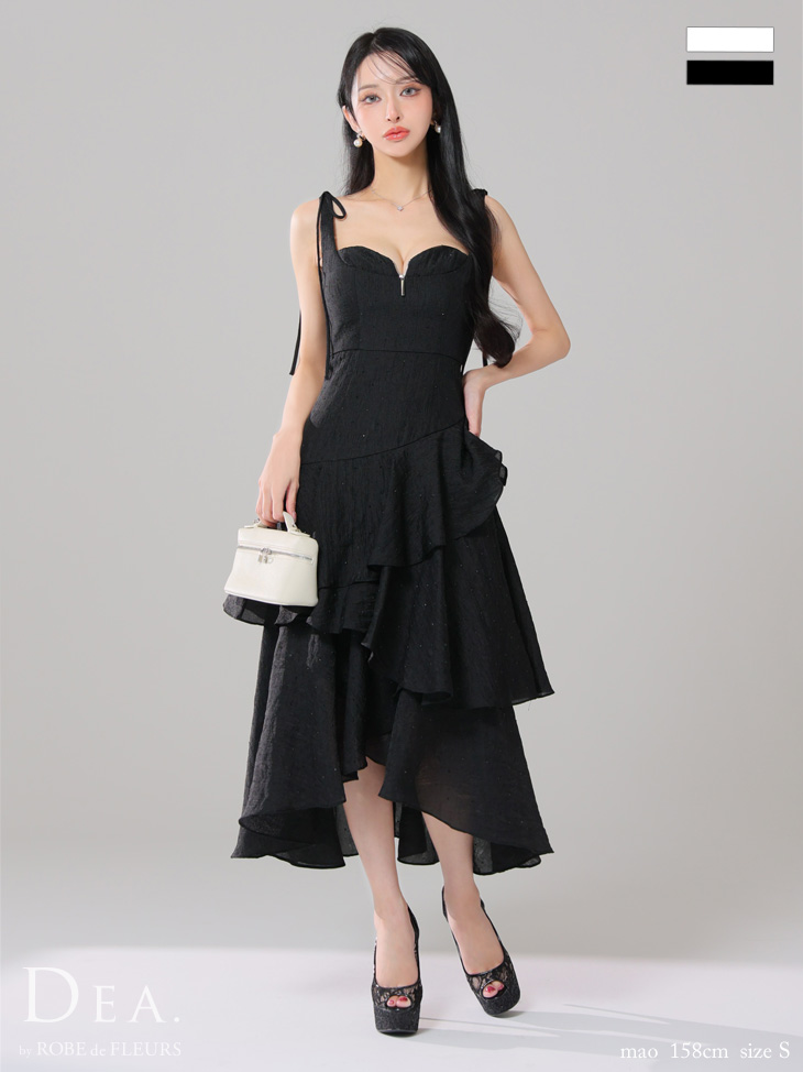 DEA. ディア バイ ローブドフルール ドットフリルティアードフレアロングキャバドレス de4304-c