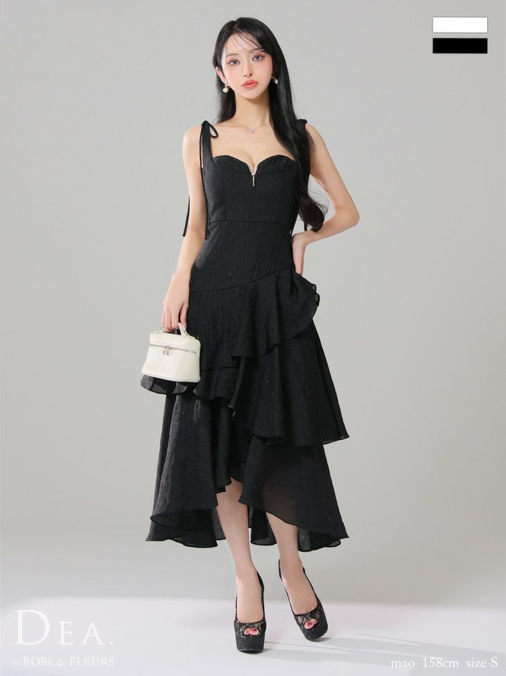 DEA. ディア バイ ローブドフルール ドットフリルティアードフレアロングキャバドレス de4304-c