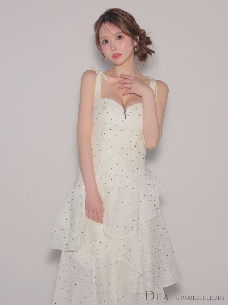 DEA. ディア バイ ローブドフルール ドットフリルティアードフレアロングキャバドレス de4304-c
