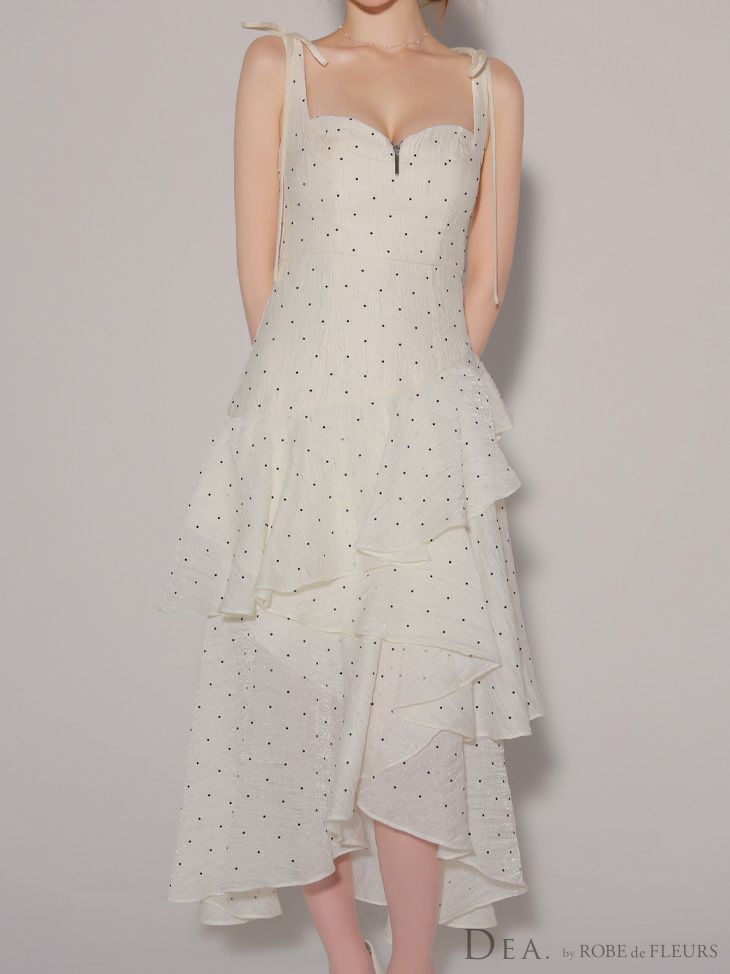 DEA. ディア バイ ローブドフルール ドットフリルティアードフレアロングキャバドレス de4304-c
