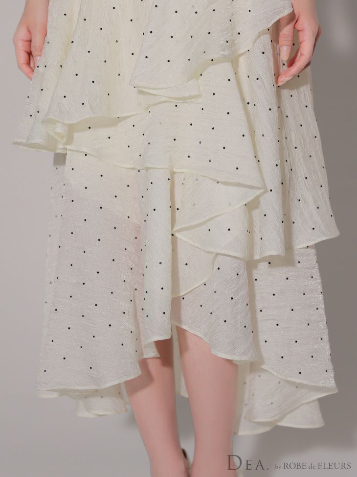 DEA. ディア バイ ローブドフルール ドットフリルティアードフレアロングキャバドレス de4304-c