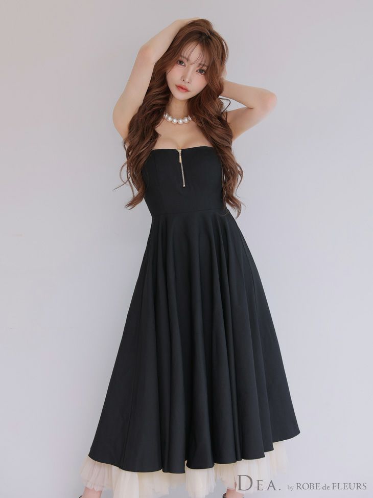 DEA. ディア バイ ローブドフルール チュールレイヤードセンタージップフレアロングキャバドレス de3469-c