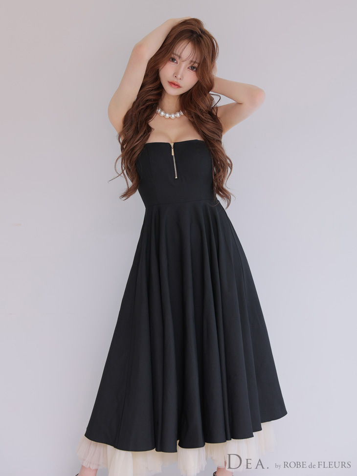 DEA. ディア バイ ローブドフルール チュールレイヤードセンタージップフレアロングキャバドレス de3469-c