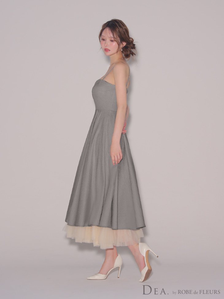 DEA. ディア バイ ローブドフルール チュールレイヤードセンタージップフレアロングキャバドレス de3469-c