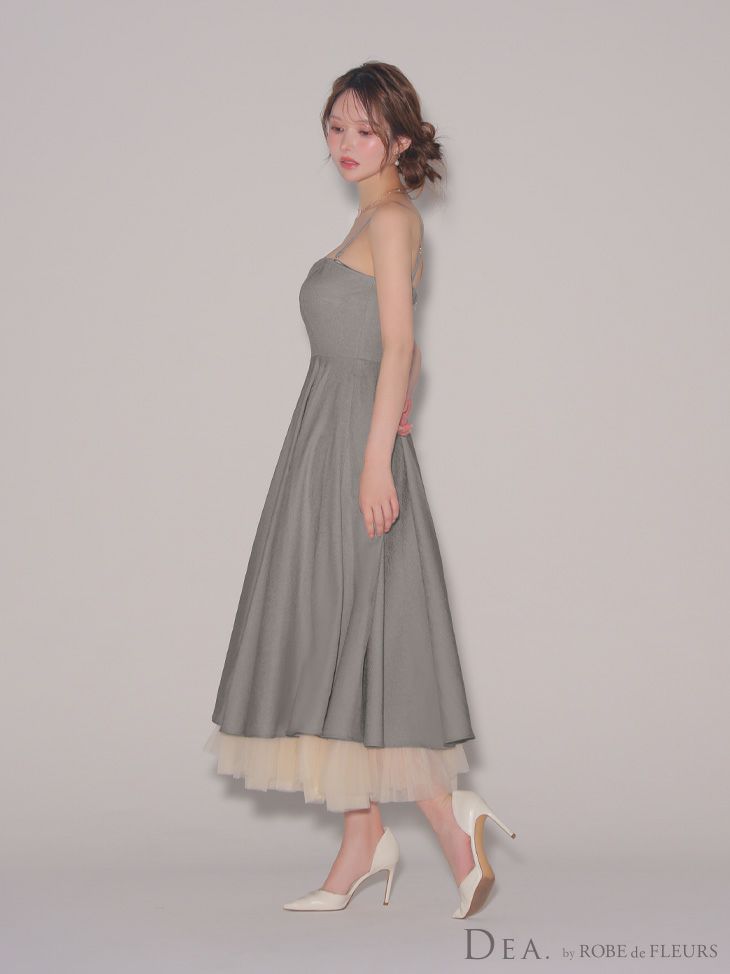 DEA. ディア バイ ローブドフルール チュールレイヤードセンタージップフレアロングキャバドレス de3469-c