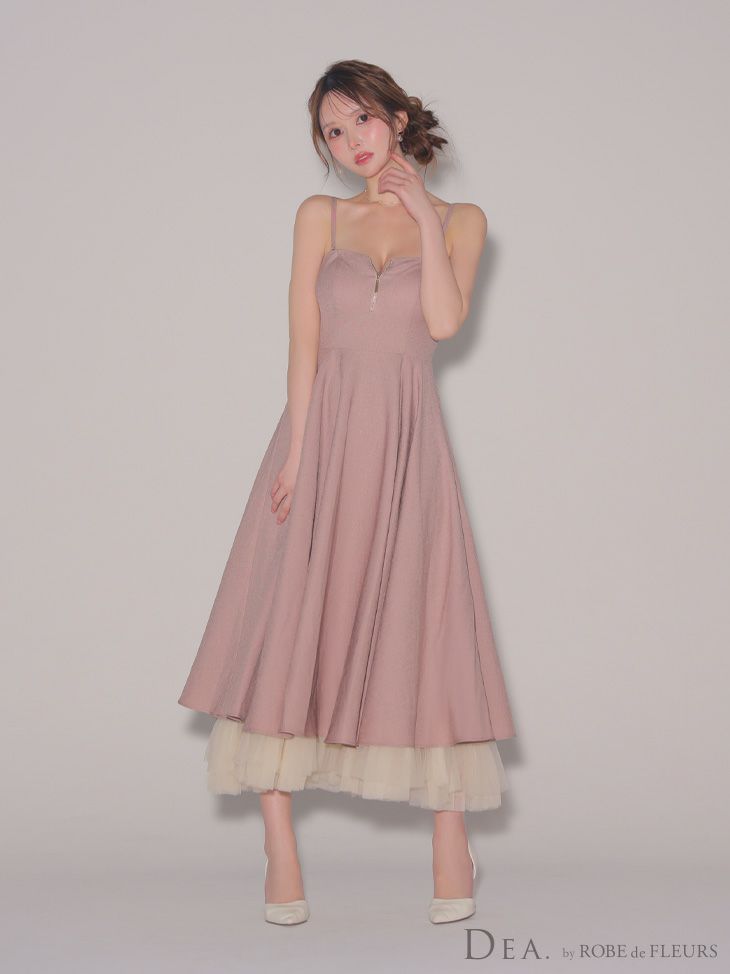 DEA. ディア バイ ローブドフルール チュールレイヤードセンタージップフレアロングキャバドレス de3469-c