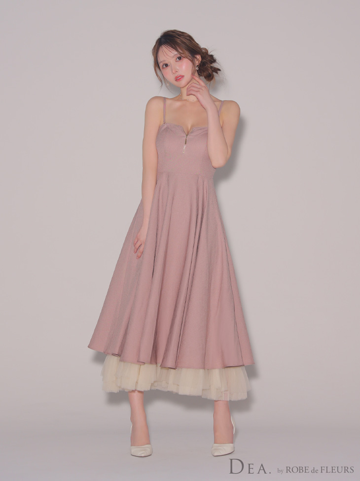 DEA. ディア バイ ローブドフルール チュールレイヤードセンタージップフレアロングキャバドレス de3469-c