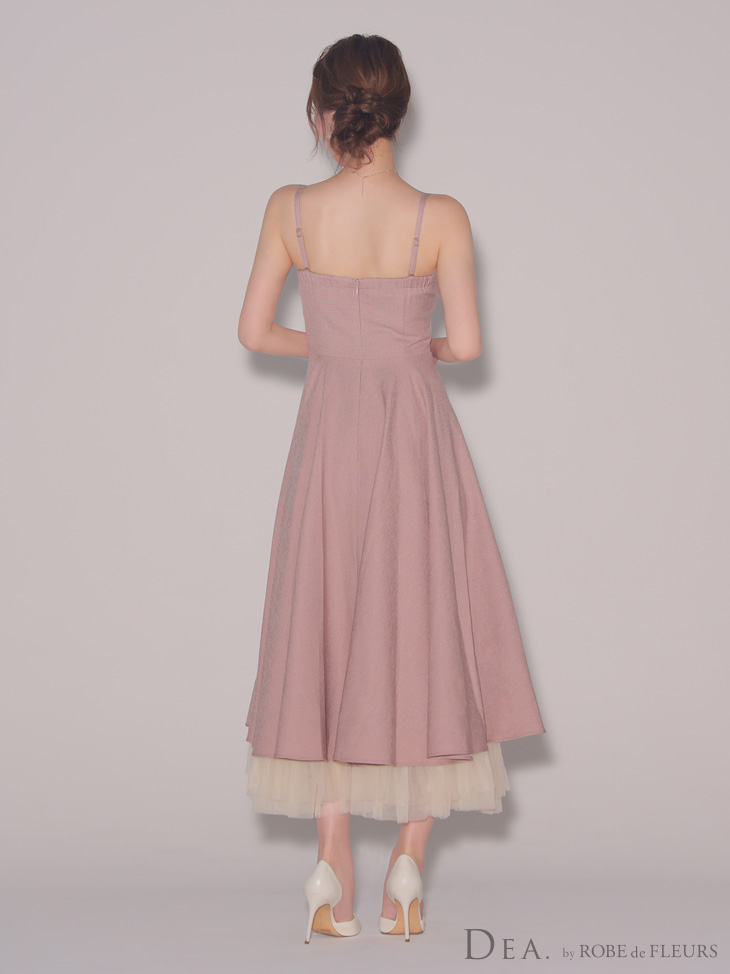 DEA. ディア バイ ローブドフルール チュールレイヤードセンタージップフレアロングキャバドレス de3469-c