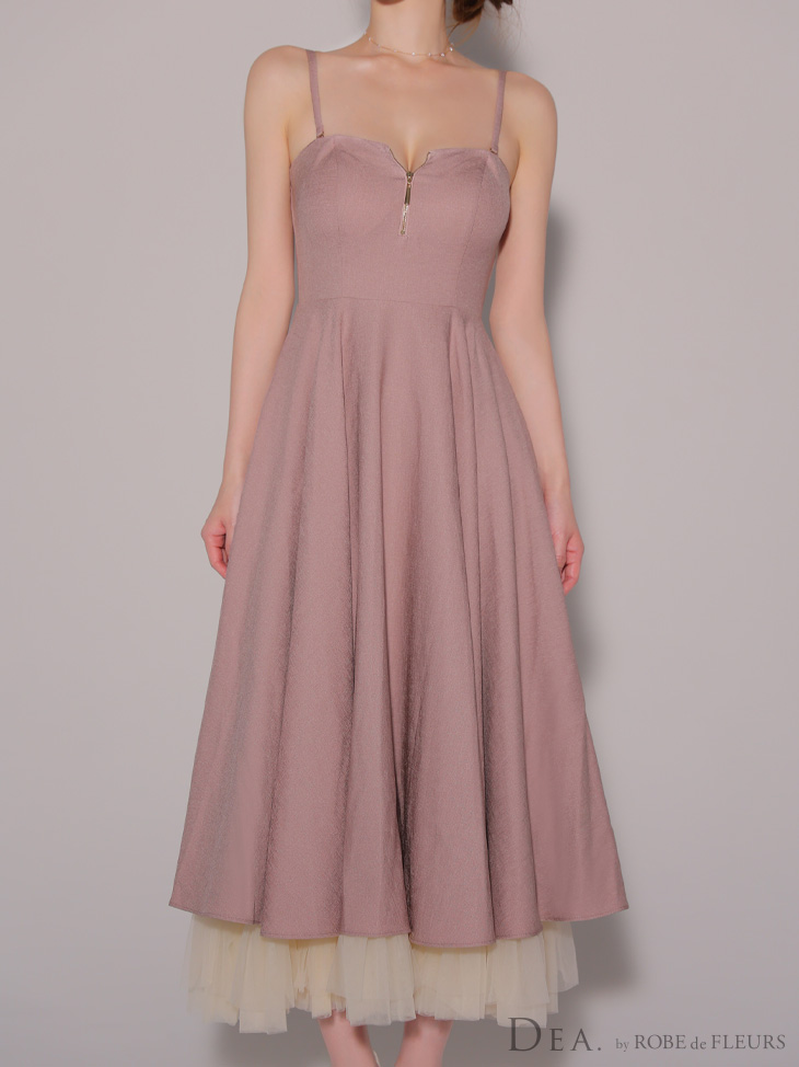 DEA. ディア バイ ローブドフルール チュールレイヤードセンタージップフレアロングキャバドレス de3469-c