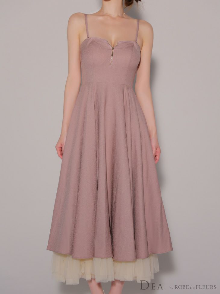 DEA. ディア バイ ローブドフルール チュールレイヤードセンタージップフレアロングキャバドレス de3469-c