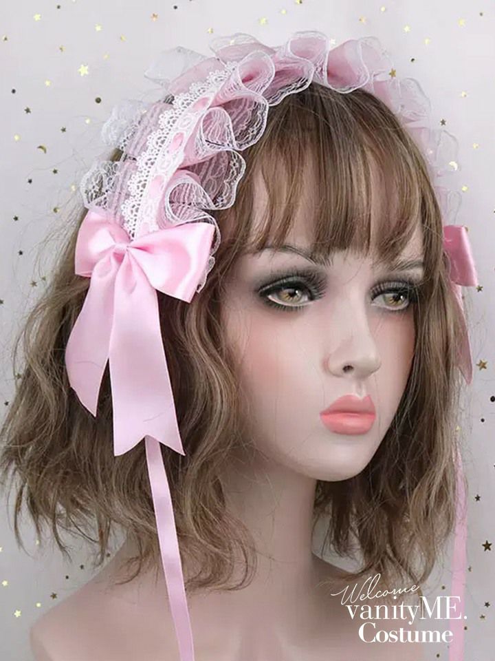 リボン×チュールレースヘッドドレス ヘアアクセサリー ブラック・ホワイト・ピンク vcsit-25059