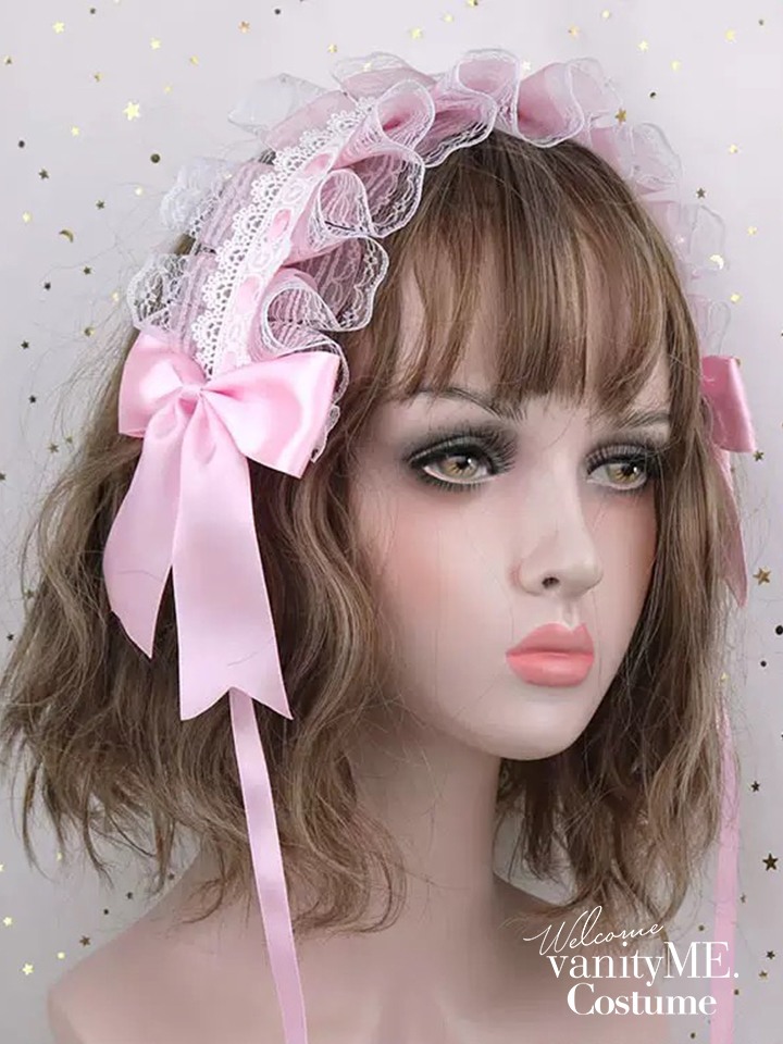 リボン×チュールレースヘッドドレス ヘアアクセサリー ブラック・ホワイト・ピンク vcsit-25059