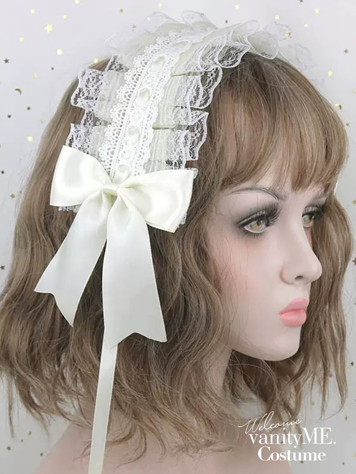 リボン×チュールレースヘッドドレス ヘアアクセサリー ブラック・ホワイト・ピンク vcsit-25059