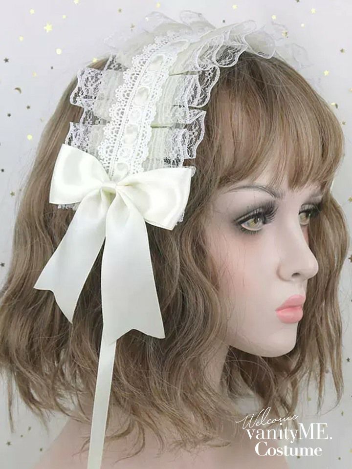 リボン×チュールレースヘッドドレス ヘアアクセサリー ブラック・ホワイト・ピンク vcsit-25059