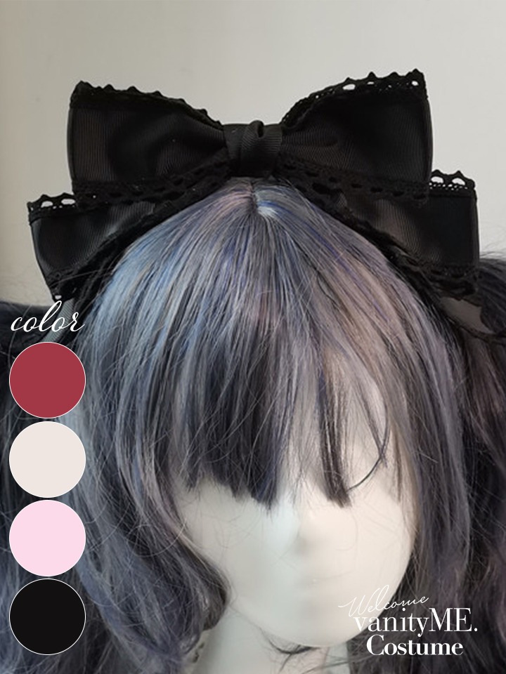 ビッグリボン×レースヘッドドレス ヘアアクセサリー ブラック・ホワイト・ピンク・レッド vcsit-25060