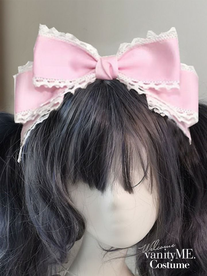 ビッグリボン×レースヘッドドレス ヘアアクセサリー ブラック・ホワイト・ピンク・レッド vcsit-25060