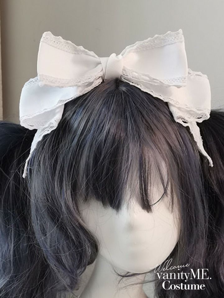 ビッグリボン×レースヘッドドレス ヘアアクセサリー ブラック・ホワイト・ピンク・レッド vcsit-25060